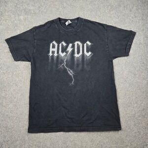 Vintage AC/DC Graphic T-Shirt Mens Large Black 2004 Lightning Bolt Band Tee